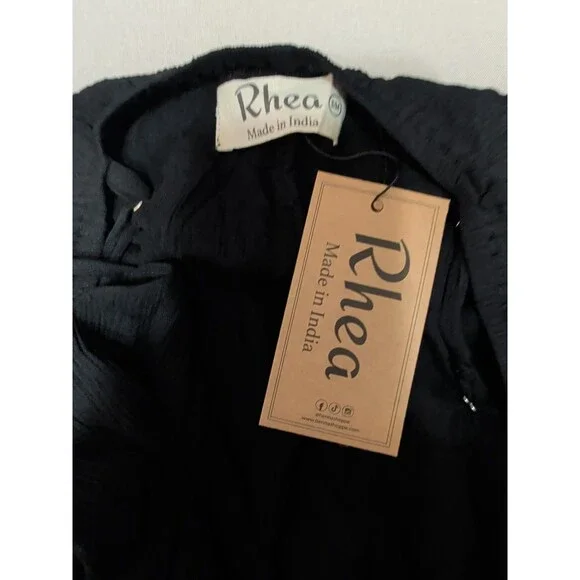 Rhea Womens Small/Medium Black Maxi Dress Sleeveless Deep V Neck Empire Waist - Picture 6 of 10